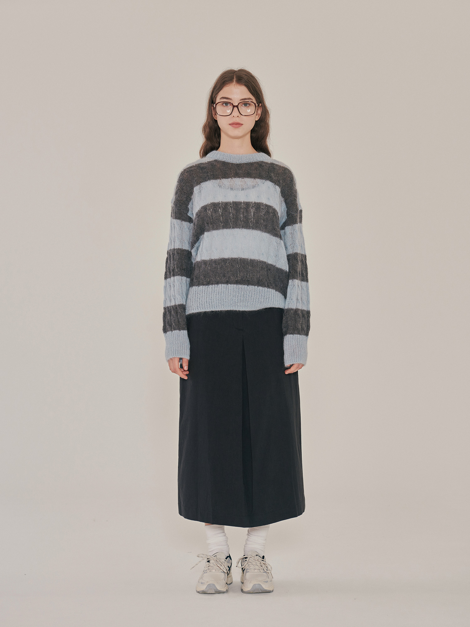stripe kid mohair knit (grey - sky)